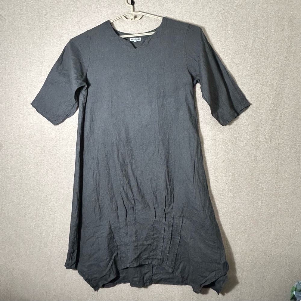 Lin Blanc Linen Dress Womens 52 XL XXL Brown 3/4 Sleeves Lagenlook Asymmetric